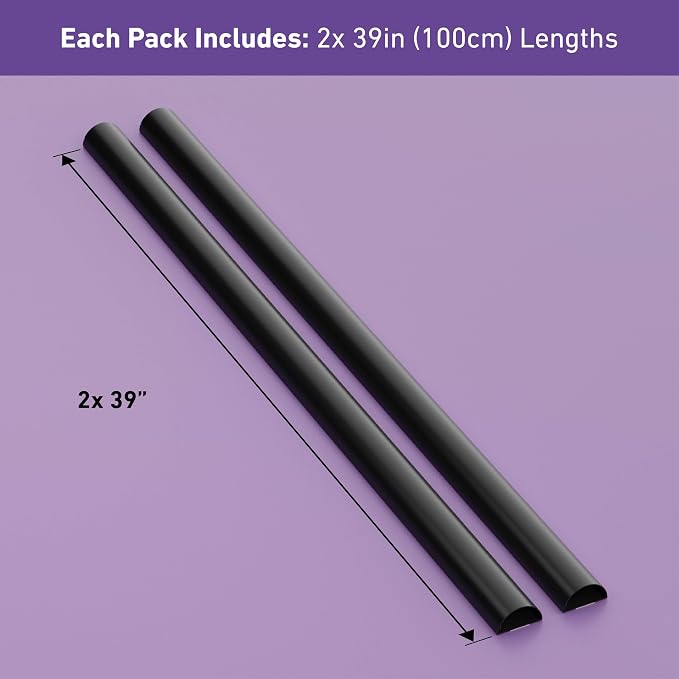 D-Line Half Round Cord Hider, Patented Cable Cover, Hide TV Wall Mount Wires, Raceway for Cords, Decorative Wire Covers, Paintable, Adhesive Cable Concealer, 2X 2in W x 1in H x 39in L, Black