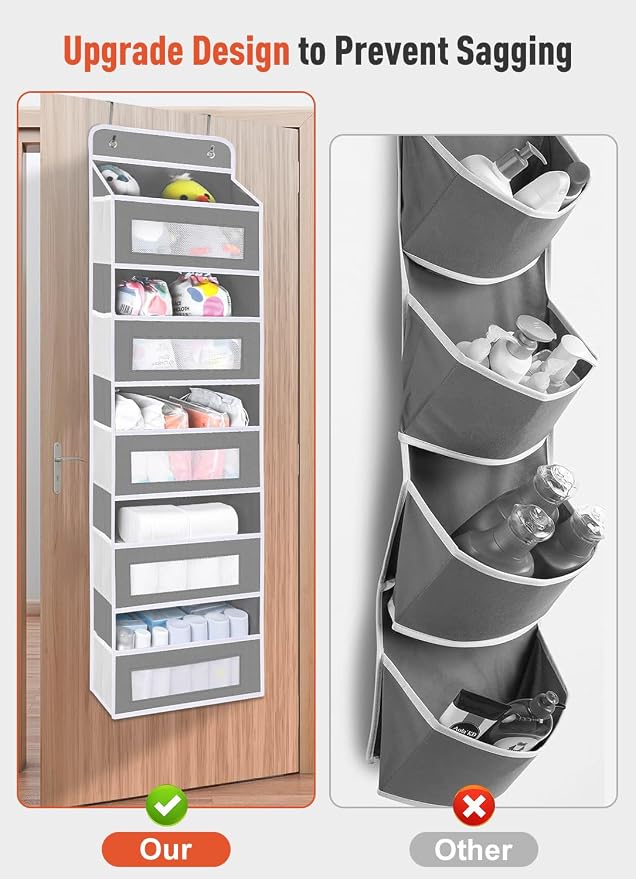 Over The Door Organizer Storage with 10 Pockets, 5 Shelf Hanging Door Storage Organizer for Nursery, Pantry, Bathroom & Bedroom, Reinforced Shelves,Holds up to 48lbs