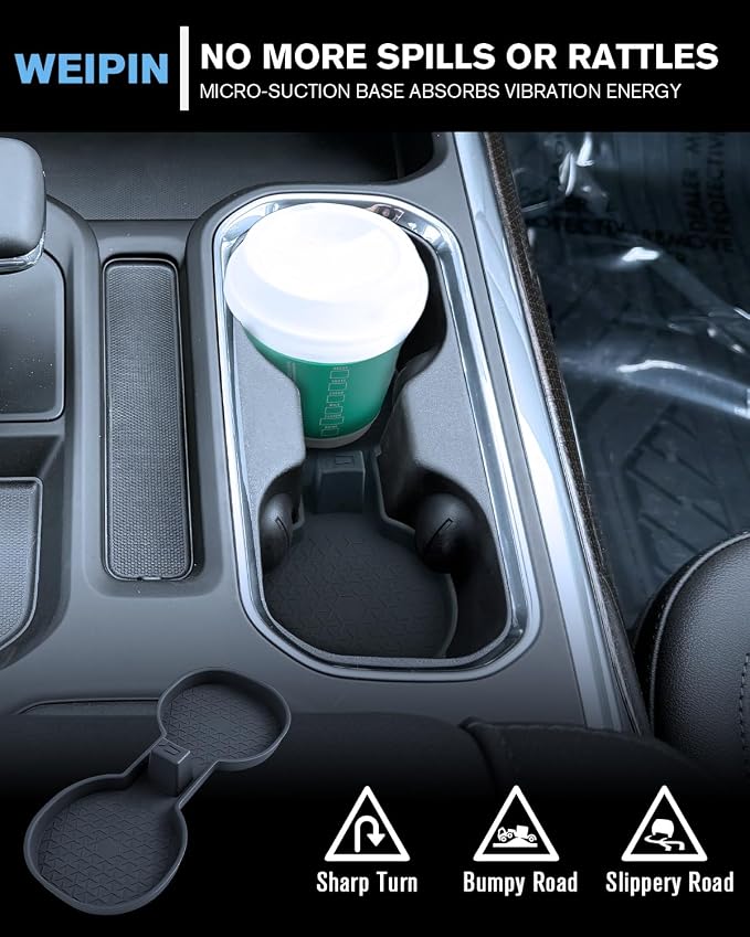 For 2PCS Center Console&Armrest Cup Holder Inserts Compatible with Refreshed Models 2022-2026 Chevy Silverado& GMC Sierra 1500 - Full Console w/Bucket Seats Only