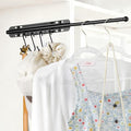 SUTINE 12 inch Valet Rod for Closet Pull Out, Heavy Duty Closet Valet Rods Slide Out, Adjustable Pull Out Closet Rods for Hanging Clothes with 4 Hooks Closet Organizers and Storage (Black)