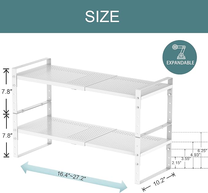 Expandable Shoe Rack Heavy-Duty Closet Organizer Adjustable Shelf Stackable Metal Framework for Entryway, Garage,RV,Pantry,Cabinet(Large,2 Packs/White)