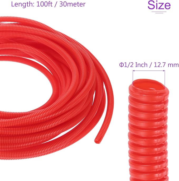 DMiotech 100ft Wire Loom Split Tubing 1/2 Inch(12.7 Mm) ID, Cord Protectors from Pet Flexible Conduit Cable Management for Office, Home, Garden, Red
