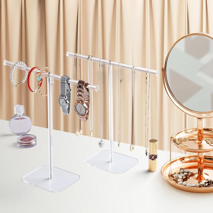 Jewelry Stand Necklace Stand 2 Tower, Clear Necklace Holder, Jewelry Holder | Acrylic Jewelry Organizer, Bracelet Hanging Organizer, Display Stand for Bangles, Rings, Earrings and Watch