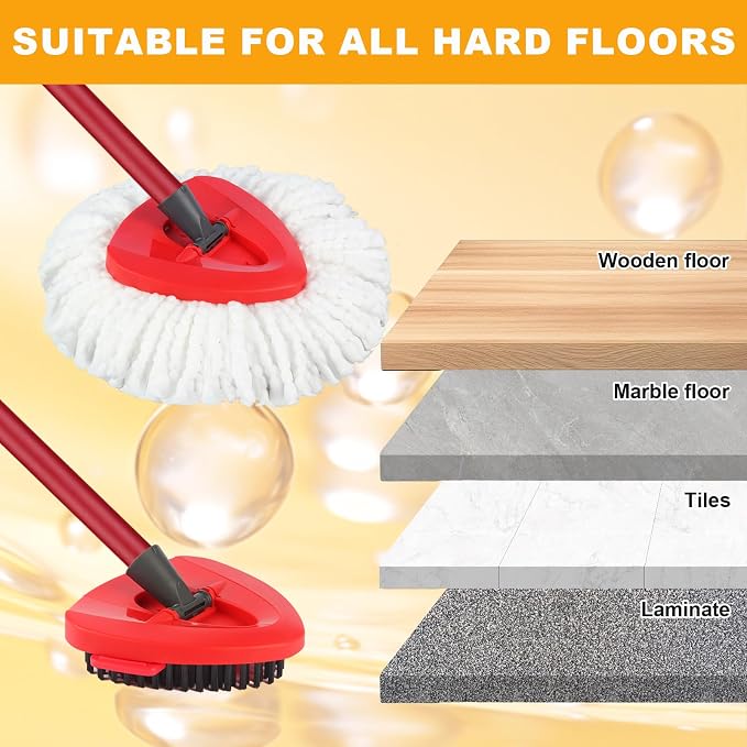 7-Pack Mop Heads Replacements Compatible with O Cedar EasyWring 1 Tank, Includes 4 Microfiber Spin Mops Replace Head, 2 Scrub Brushes, and 1 Base, Reusable and Machine Washable for Cleaning Floors