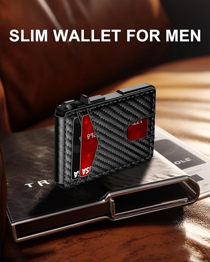 Wallet for Mens Minimalist Wallet 9-13 Cards RFID Blocking Slim Wallet | Money Clip & ID Window, Compact Smart Pop Up Card Wallet, Metal Aluminum Credit Card Holder Wallet, Birthady Gifts for Men