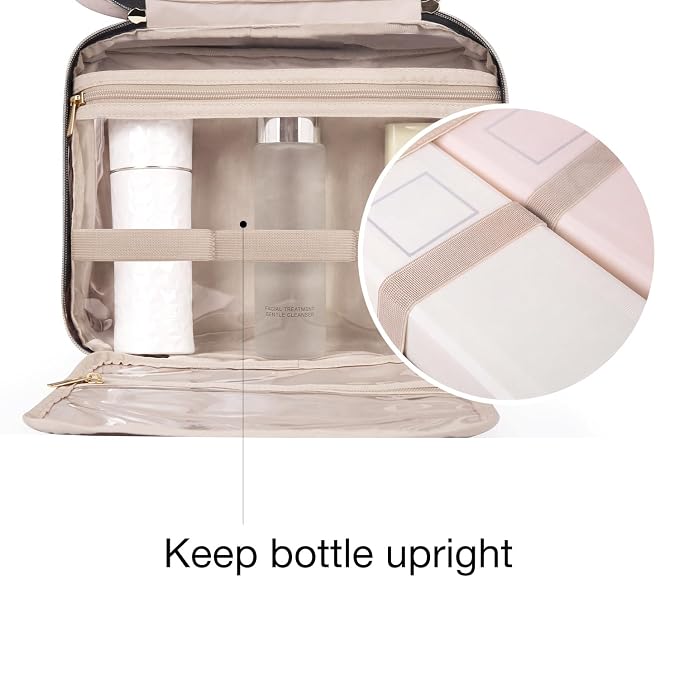 BAGSMART Toiletry Bag Travel Bag with Hanging Hook, Water-resistant Makeup Cosmetic Bag Travel Organizer for Accessories, Shampoo, Full-size Container, Toiletries (Coffee, Large)