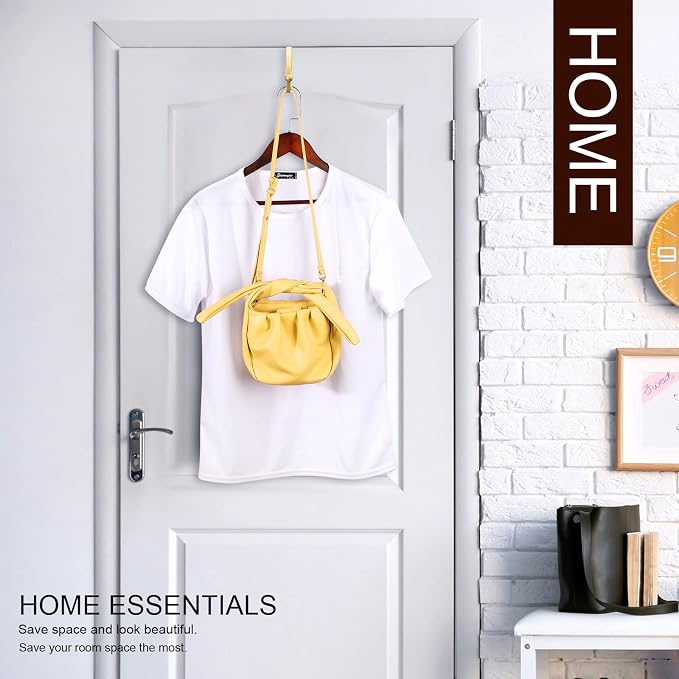 Hotop 2 Pcs Over The Door Hooks Over Door Hanger Sturdy Valet Hooks Mounted Hanging Storage Organizer Rack for Clothes Coats Towels Hats Scarves Purses(Champagne Gold)