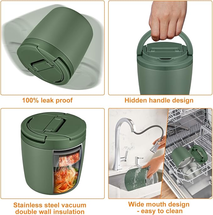 wiwens 40oz Insulated Lunch Containers for Adults Soup Thermo for Hot Food | Leak Proof Wide Mouth Vacuum Stainless Steel Thermal Jar Bento Box with Buckle Lid and Spoon