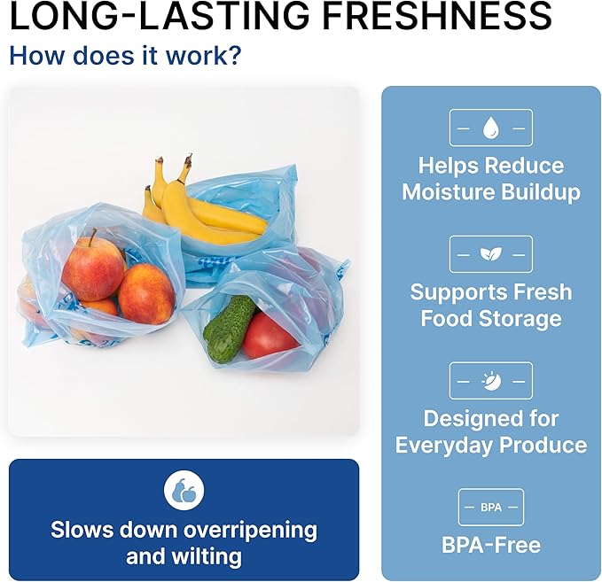 Freshpack 247 Produce Storage Bags Size L 12 x 14 Inches 1.5 Gallon 20 Pack Reusable Food Storage Bags With Zipper For Fruits Vegetables Meal Prep Lunch Pantry Use