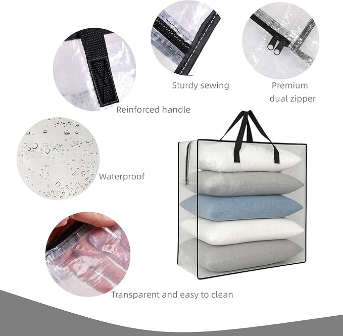 2 Pack Clear Storage Bags with Zipper and Handles – Blanket Bags for Closet Storage, Moving & College Packing – Underbed Organizer for Clothes, Pillows, Bedding, Christmas Wreaths