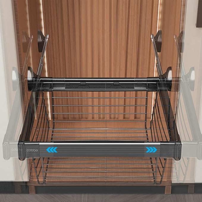 Pull Out Cabinet Storage Basket,Stackable Detachable Baskets Closet Storage Box,Telescopic Coat Drawer for Kitchen,for Kitchen Office Wardrobes Cupboard Storage(Black,564x456x205mm)