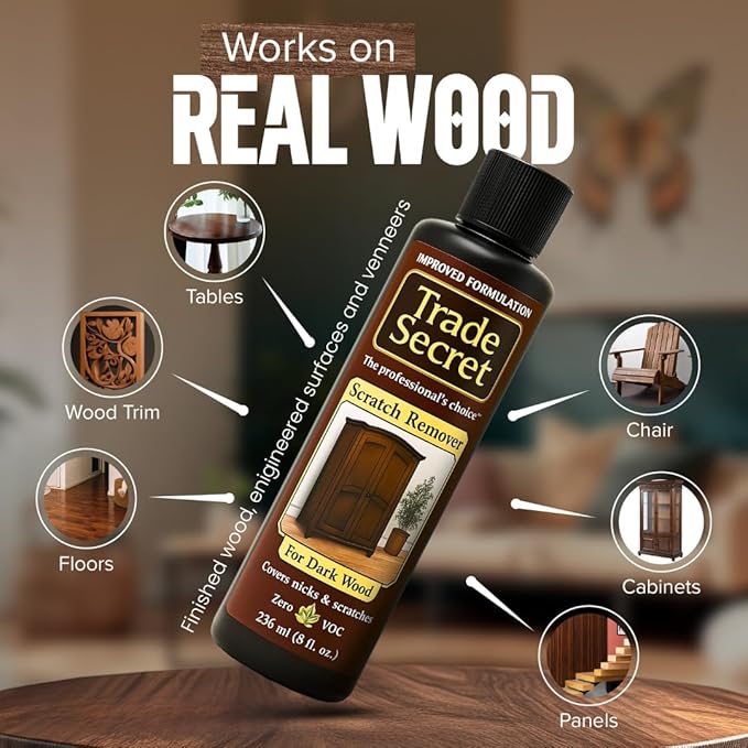 Trade Secret Scratch Concealer for Real Wood Furniture & Floors – Restores Dark Wood Scratch, Covers Nicks, Scuffs & Dogs, Cats Scratches, Marks, Minor Defects