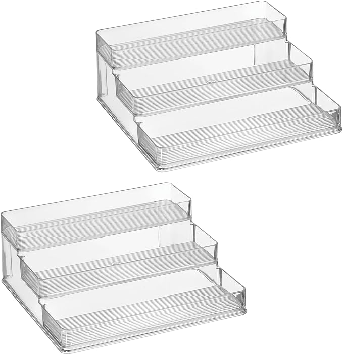 iDesign 3-Tier Spice Rack Organizer, Set of 2, Clear | For Cabinets, Pantry or Countertop, Made in USA