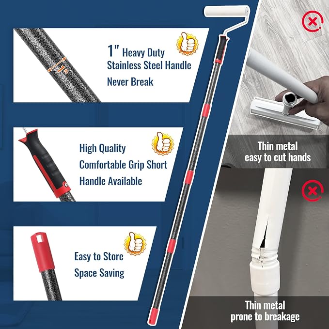 Lint Rollers for Pet Hair Extra Sticky, 9.45" Wide Large Lint Roller, 240 Adhesive Sheets Rollers, 65" Long Handle Sticky Mop for Carpets, Floor, Couch, Bed Sheets, Home Cleaning, Loving Pet Owners