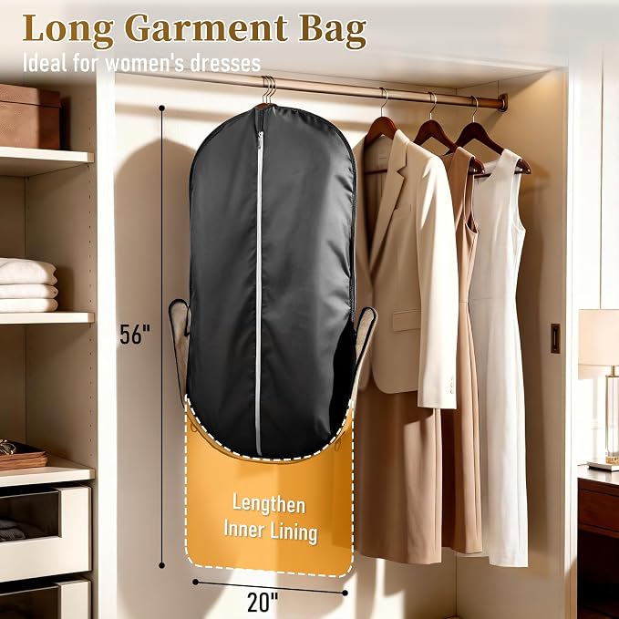 MISSLO Carry on Garment Bags for Travel for Women 56" Foldable Dress Bag with Large Pockets Bag Suit Luggage Garment Bag with Shoulder Strap for Business, Wedding, Hanging Clothes, Black