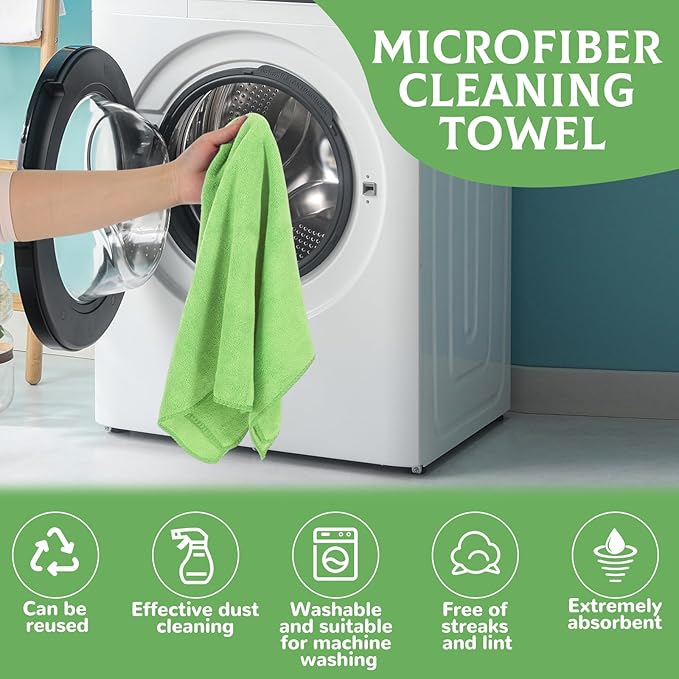 6 Pcs Extra Large Microfiber Cleaning Cloth Reusable Microfiber Towels Thick Washable Cleaning Towel for Home Office Windows Floors and Cars, 30 x 20 Inch (Green)