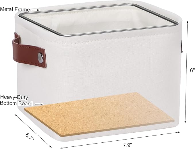 Small Fabric Storage Bins, Mini Storage Cubes, 7.8x6.7x5.9 inch | Decorative Storage Basket, Collapsible Storage Organizer, with Handles, For Desk Shelves Makeup, 4-Pack, White
