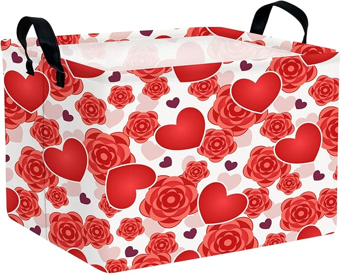 Valentine's Day Basket for Gifts Empty Cute Heart Large Gift Basket Decorative Storage Bin for Kid and Baby Room Décor (Red Love Rose)