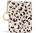Aiawoxc Credit Card Holder, Small RFID Wallet Slim Leather Card Organizer Case with Zipper and Keychain, Beige Leopard Print