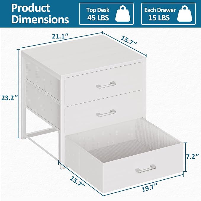 3 Fabric Drawer for Closet Storage: White Stackable Dresser Short Drawers for Clothes Organizer, Low Modular Chest Cabinet for Inside Closet Bedroom Nursery & Small Spaces, 2 Packs