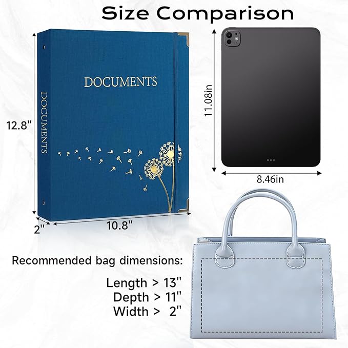 XKDOUS Important Document Organizer with 9 Pockets, Aesthetic Folio Folders 3-Ring Accordion Storage Binders Linen Expanding File Folder for Papers, Documents and Files