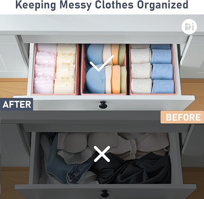 DIMJ Drawer Organizer - Clothes Storage Set of 3, Pink: Sock, Underwear, Bra, Tie, Belt Dividers