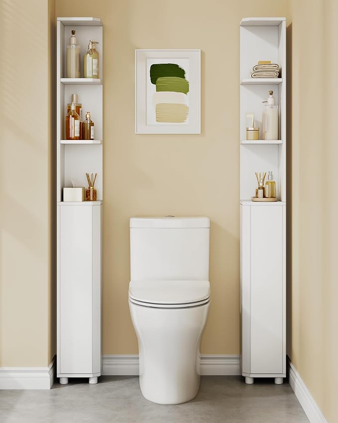Hzuaneri Corner Cabinet, Tall Bathroom Corner Cabinet with Doors | Narrow Storage Cabinets with Adjustable Shelves, Bathroom Organizers and Storage for Small Space, White BC30003X