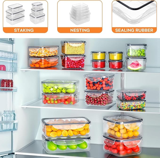 AISOON 50 Pcs 85 Oz Airtight Food Storage Containers Set with Lids, Leakproof Stackable BPA-Free Kitchen & Pantry Organizer Set, Reusable Meal Prep & Freezer-Safe Containers with Labels & Pen
