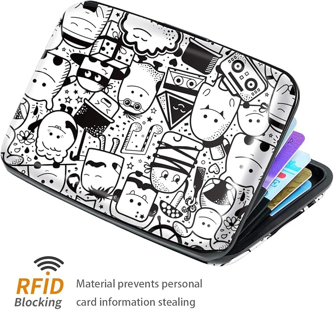 Coco Rossi Credit Card Holder RFID Aluminum Small Mini Wallet Women | Metal Wallet, Business Cards Holder, ID Case, Slim Sleeves, Womens Girls Gift, Carry Proof Wallets for Travel, Cartoons