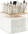 SPOSPO 2 in 1 Disposable Facial Towel Holder and Cosmetic Organizer | Clear Storage with Bamboo Lid Compatible with Clean Skin Club Towel XL, Vanity Organizer for Bathroom Vanity Counter (1 Pack)