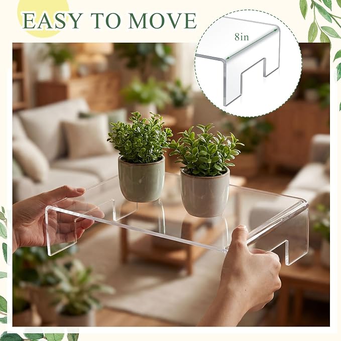 RattanView 2 Pcs 12 x 8 x 3 Inch Large Acrylic Risers Display Stands 5 mm Thick Acrylic Shelf Riser Showcase for Collectibles Jewelry Cupcakes Food Figures Perfume Cabinet (Clear)