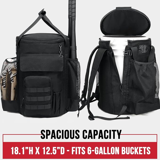Baseball Bucket Bag, Softball Coaches Bags Fit 6 Gallon Buket, Baseball Coaching Accessories with Multiple Pockets