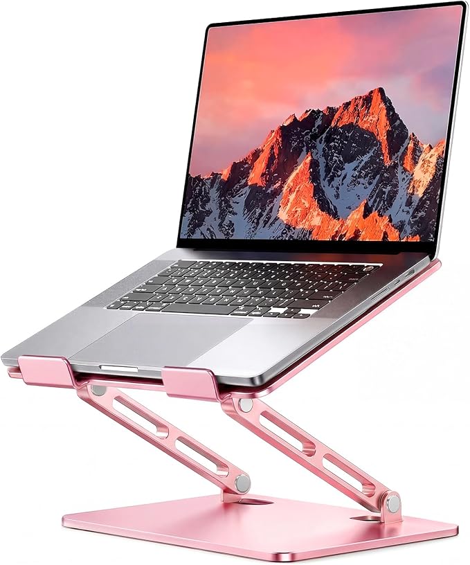 LOXP Aluminum Laptop Stand, Adjustable Laptop Stand for Desk Foldable | Portable Laptop Riser, Ergonomic Computer Notebook Holder for Desk, Office Desk Accessories (10-15.6'') - Pink