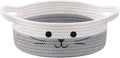 Cute Cat Toy Basket, Gift Baskets Empty for Home Decor, Baby Basket for Baby Shower, Small Cotton Rope Baskets for Pets Toys, White & Grey, 9.8 x 4 inches
