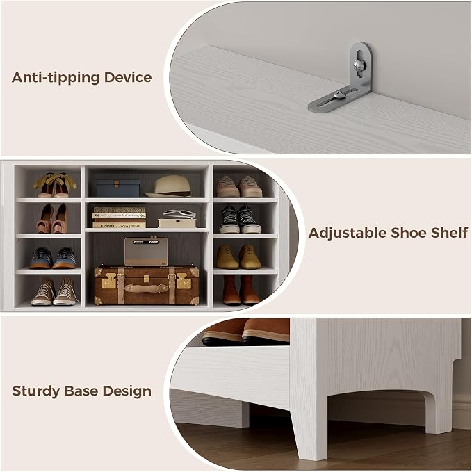 IRONCK 80" H 47" W Large Hall Tree with Bench and Shoe Storage, 6-in-1 Entryway Bench with Coat Rack, Adjustable Shelf, Hanging Hooks, 11 Shoe Cubby, 2 Tier Top Storage for Entryway and Bedroom, White