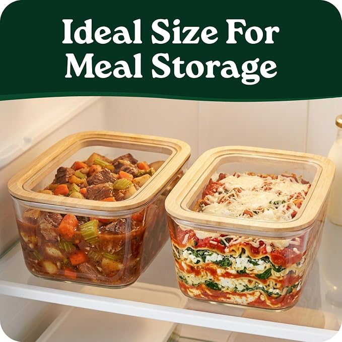 Large Glass Food Storage Containers with Clear-Top Bamboo Lids – 87Oz 2 Pack Plastic Free Glass Meal Prep Containers for Lunch, Eco Friendly Airtight Food Storage, Microwave & Oven Safe (87.7 Fl Oz)