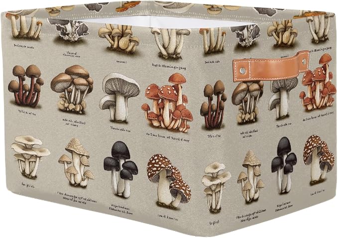 Rectangular Storage Bins Colorful Mushroom Illustration Collapsible Fabric Storage Basket Organizer with Handles for Nursery Bedroom Bathroom
