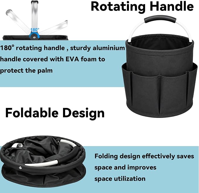 UFORU Cleaning Caddy with Handle, 17L Foldable Organizer with 6 Pockets | 600D Oxford Fabric, Durable, Waterproof, Large Capacity, Space-Saving Foldable, Multi Cleaning Bucket Bag for Home, Garden