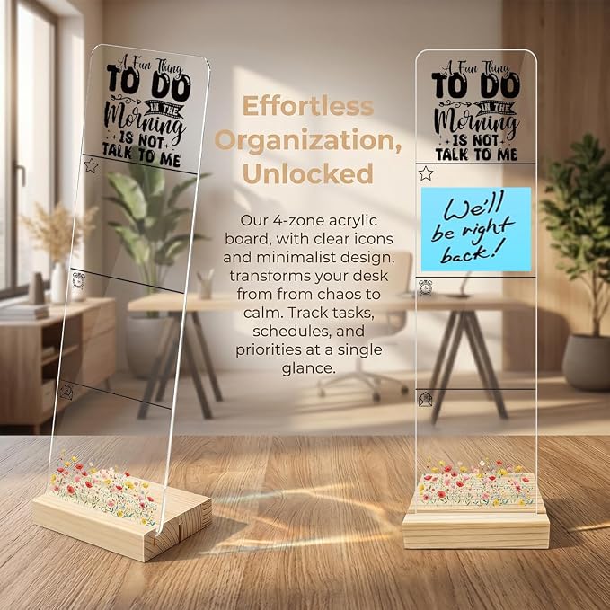 Sticky Note Holder, Monitor Memo Board, Acrylic Post It Note Holder with Wooden Base, Includes 200 Notes, Desk Organizer for Office Funny Quote