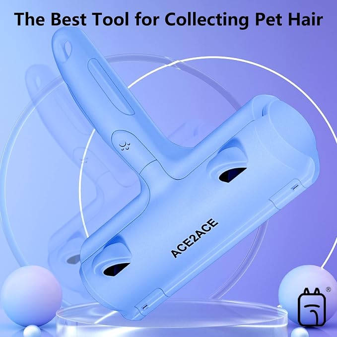 ACE2ACE Pet Hair Remover, Reusable Lint Roller for Cat and Dog Hair, Blue | Self Clean Cat Hair Remover with Dust Bin, Dog Hair Remover for Couch, Furniture, Carpet, Sofa and Bedding