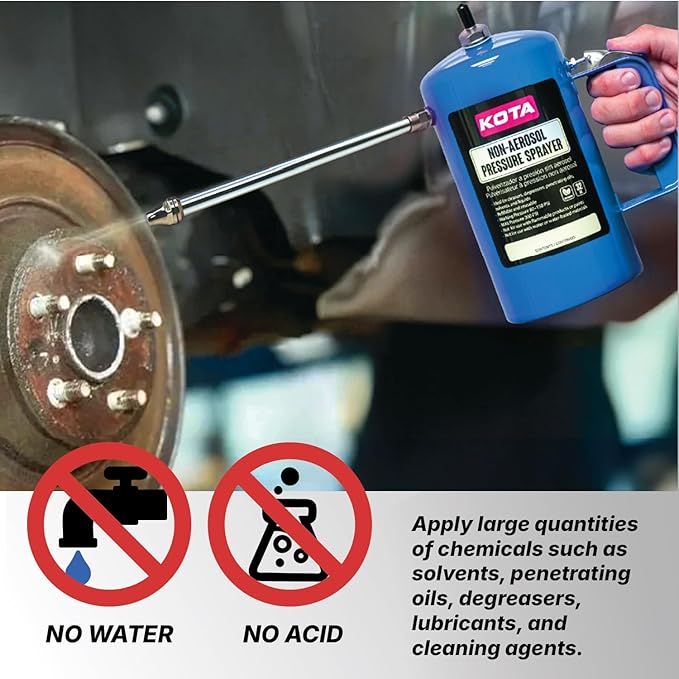 LAUCO Non Aerosol Pressure Sprayer - Refillable Pressurized Sprayer Bottle for Oil, Solvent, Degreasers, Lubricants - Rechargeable Steel Canister with Brass Nozzles, 32oz. (1, Blue) 69533