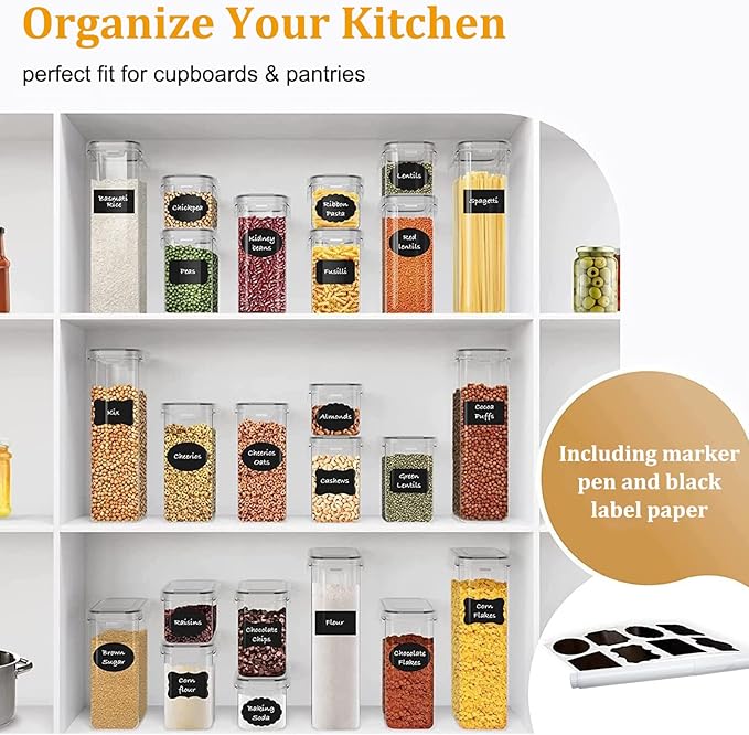 stusgo 8 Pack Airtight Food Storage Containers with Lids, BPA Free Clear Pantry Storage Container for Kitchen Food Pantry Organizers and Storage, Plastic Pantry Organiser for Cereal,Flour and Sugar