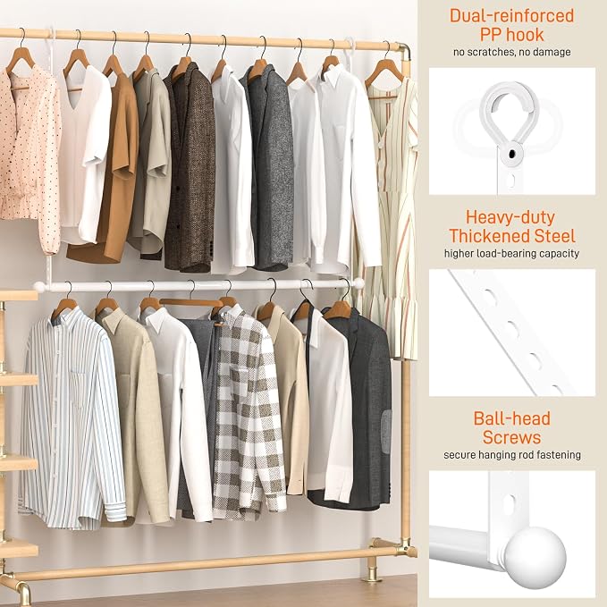 SUTINE Closet Rods for Hanging Clothes, Adjustable Closet Extender Hanging Rod, Space-Saving Closet Rod Extender Clothes Hanging Bar, Closet Poles for Hanging Clothes Organizer (White, 31.5-47.2 IN)