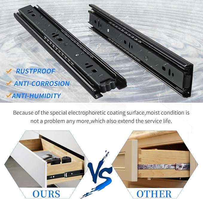 YENUO 5 Pairs 3-Fold Full Extension Drawer Slides Ball Bearing 10–24 Inch | Cabinet Drawer Glides Heavy Duty 100LB Smooth Quiet Rails Easy to Install 10–24 Inch for Kitchen Dresser Furniture Hardware