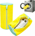 2 Pack Shoe Washing Machine Bag, Works for Washer & Dryer, Reusable Laundry Bag with Self-Locking Zipper, 360° Deep Cleaning for Sneakers and Tennis Shoes (Yellow)