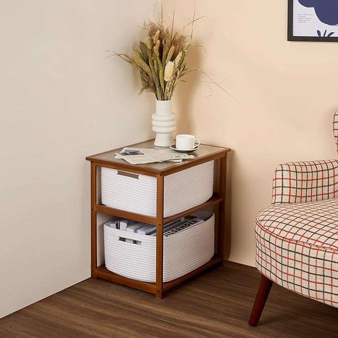 MiniArk Large Storage Baskets for Shelves, 17 x 13 x 7.5” Closet Organizers Bins for Clothes Blanket Towels, Baby Nursery, Toy Baskets Box, Woven Rope Baskets, 2 Packs Off White