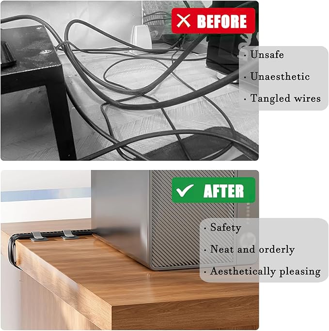 80PCS Hook and Loop Cable Ties, Under Desk Cable Management, Adhesive Cable Straps, Cord Management Hider Idea, Cord Organizer for Desk, Computer Accessories, Home Office Organization, Black+White