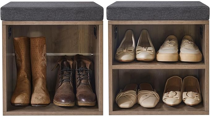 YMYNY Small Shoe Storage Bench with Cushion, Silver Gray, HBD028Y | 2 Tier Entryway Bench with Storage, Small Shoe Rack Bench with Adjustable Shelf for Entryway 11 x 15.3 x 16.5 Inches