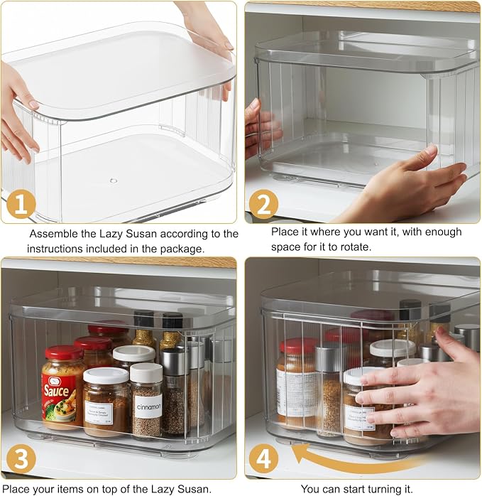 2-Tier Lazy Susan Turntable Organizer for Cabinet/Countertop/Pantry/Bathroom/Coffee Bar, 12.8''Lazy Susan 360°Rotating Storage, Max Weight The Top Holds Up to 26lb (2Pack)