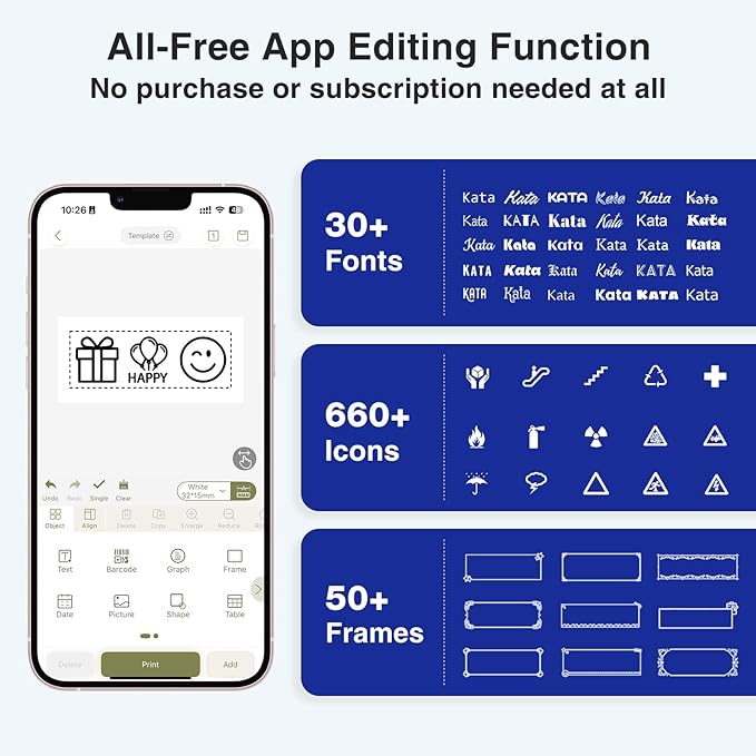 SUPVAN E11 Keyboard & Bluetooth Label Maker Machine with Tape, Black | Rechargeable, Versatile App with 30+ Fonts and 660+ Icons, Minimal Margin, Inkless, for School, Home, Kitchen, Office